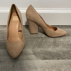 Express Suede Nude Block Heels